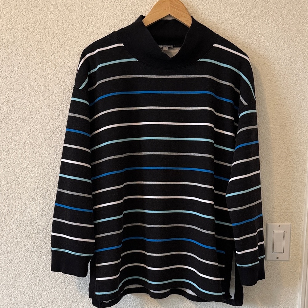 T by Talbots Classic French Terry Turtleneck Pullover-Traverse Stripe, size XL